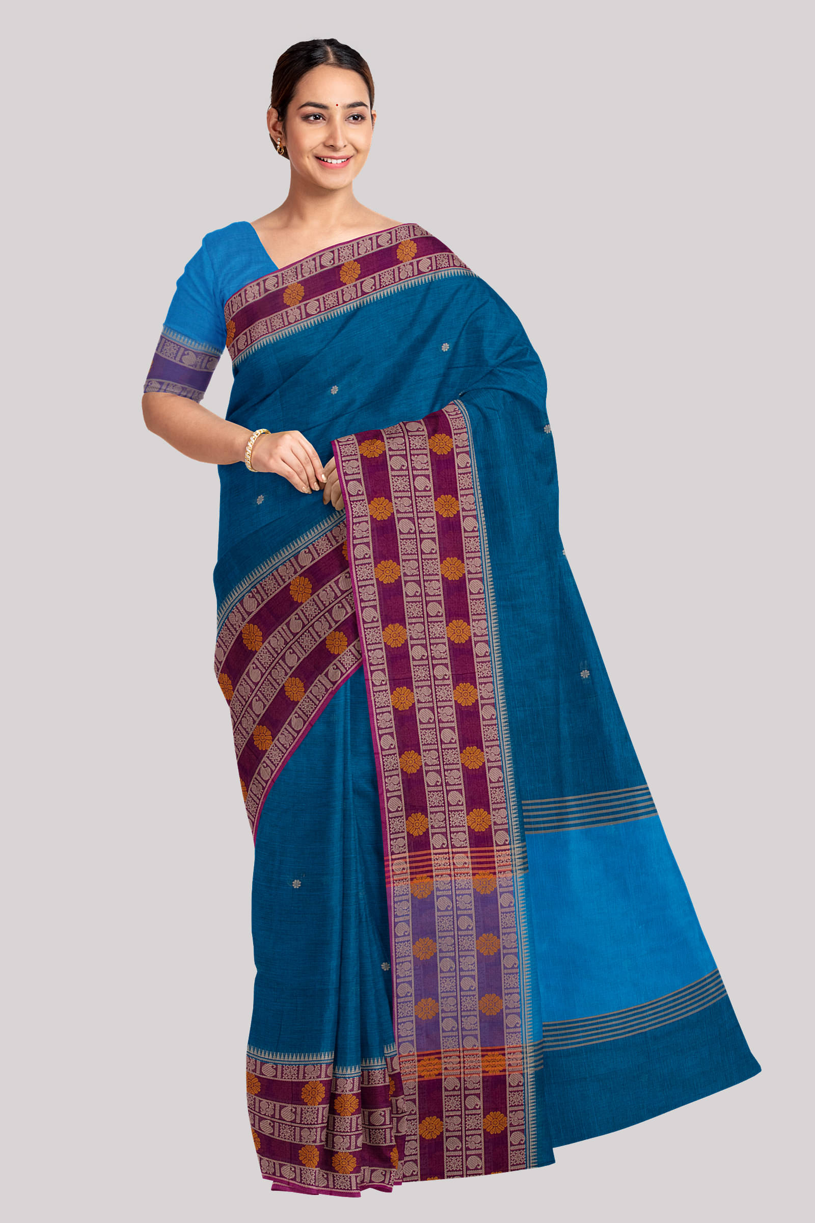 KSR HANDLOOM PVT LTD Cotton Printed Saree With Unstitched Blouse Piece ( Blue ) KSR HANDLOOM PVT LTD Cotton Printed Saree With Unstitched Blouse Piece ( Blue )
