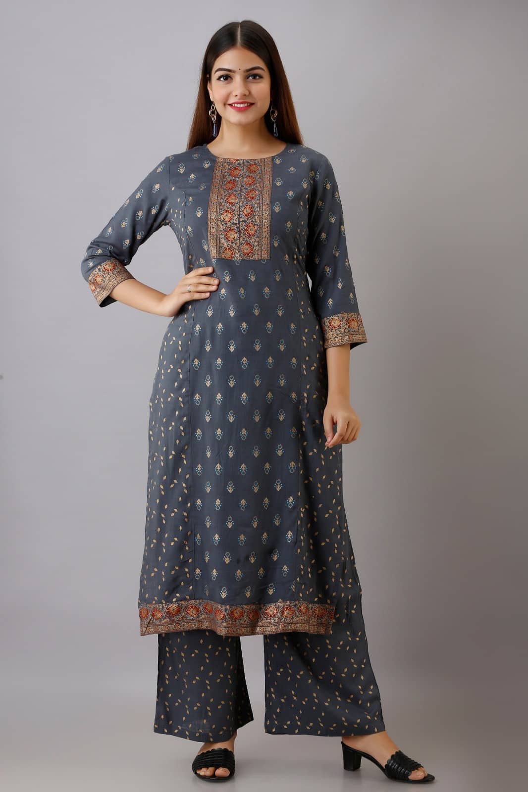 MAUKA - Grey Straight Rayon Women's Stitched Salwar Suit ( Pack of 1 )