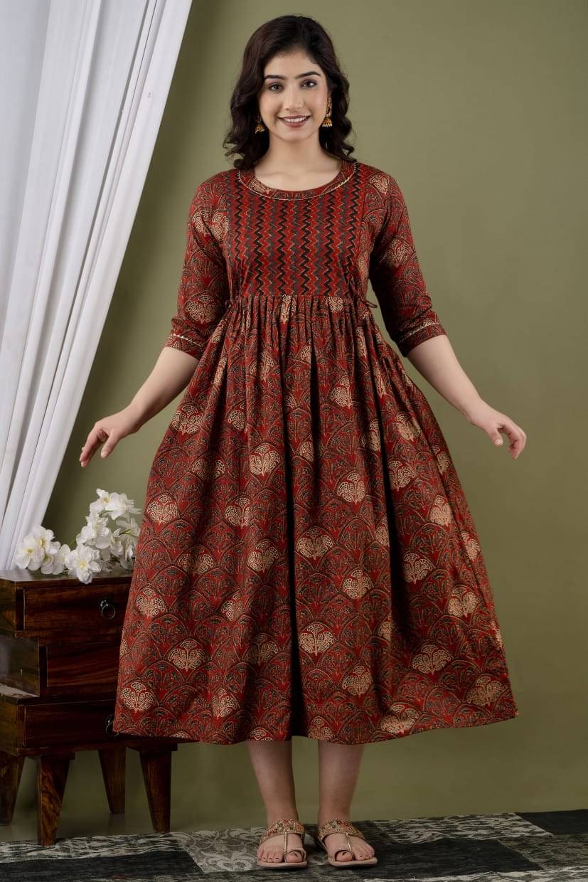     			Nevisha Style Brown Cotton Maternity Kurta Single