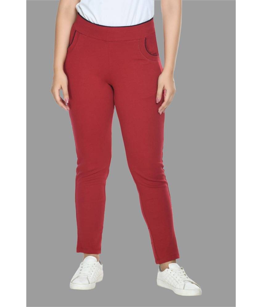     			PREEGO - Cotton Blend Slim Fit Red Women's Jeggings ( Pack of 1 )