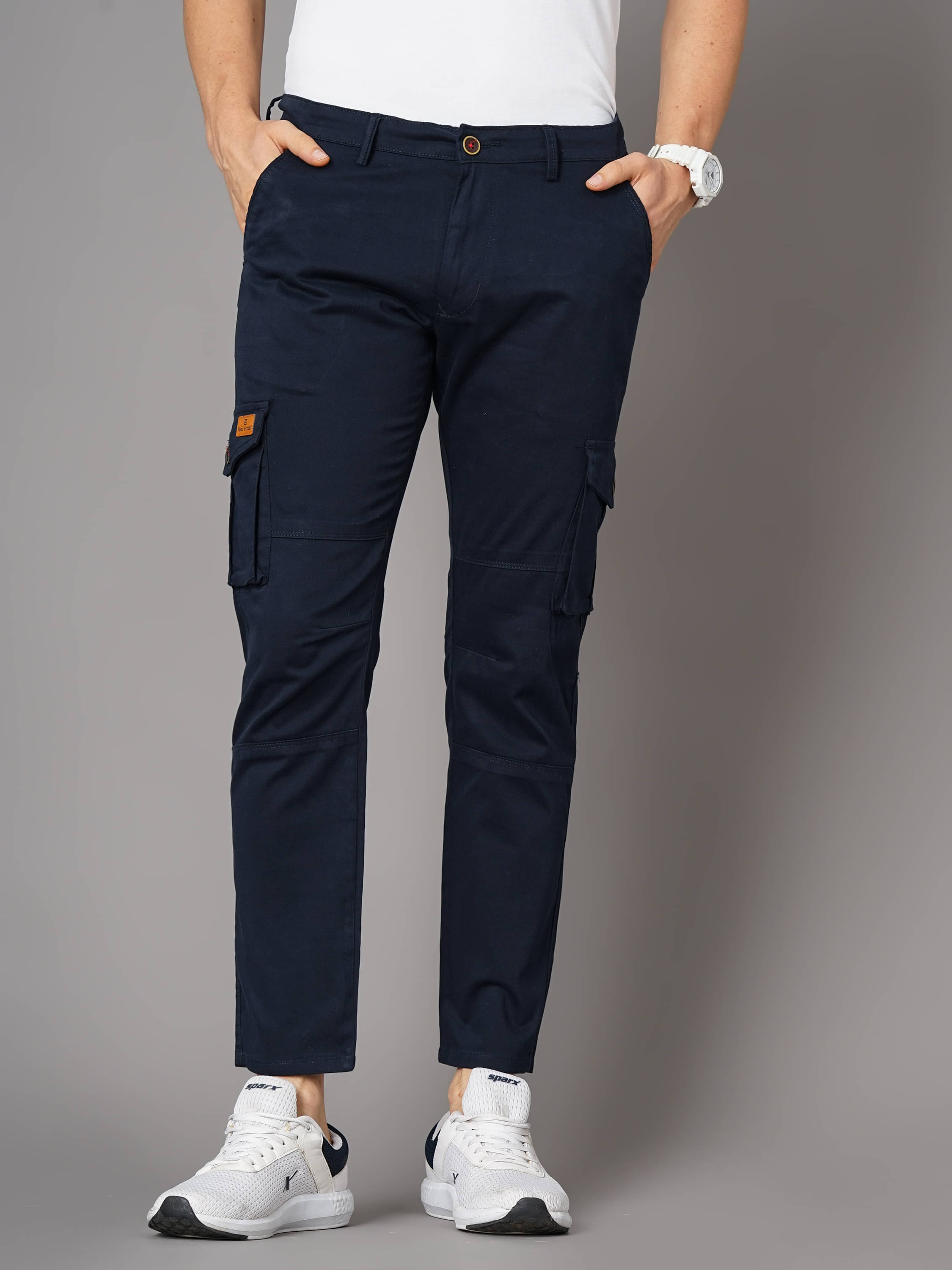     			Paul Street Navy Blue Slim Cargos ( Pack of 1 )