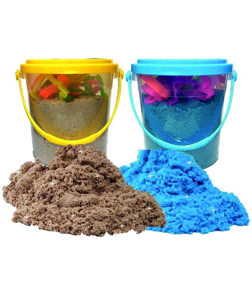    			Rabbit 1Kg Magic Flow Sand Buckets Pack of 2 For Kids.(Beach Sand Brown-Blue)