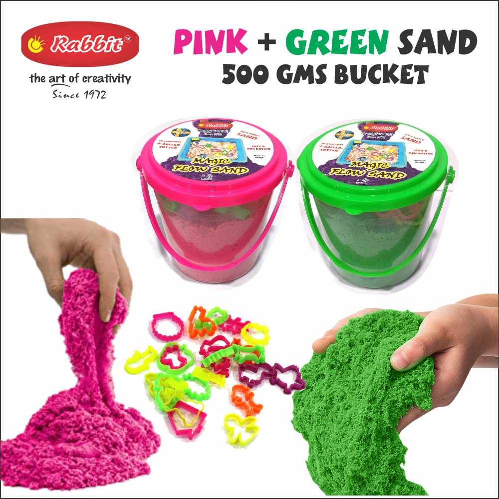     			Rabbit 1Kg Magic Flow Sand Buckets Pack of 2 For Kids.(Pink-Green)