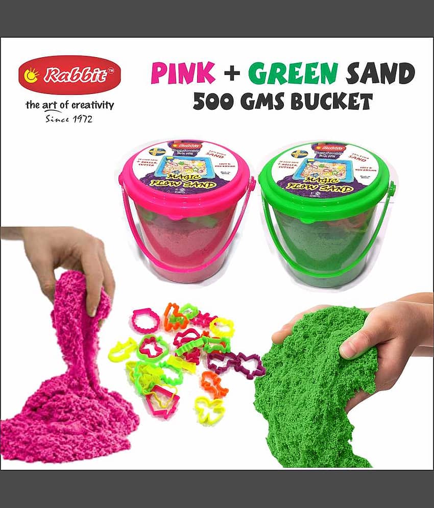 Rabbit 1Kg Magic Flow Sand Buckets Pack of 2 For Kids.(Pink-Green) - Stationery | Buy online on ZillyBuy