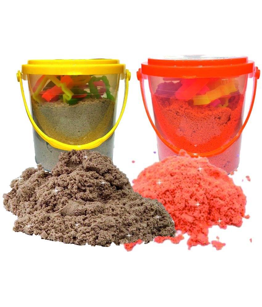     			Rabbit 1Kg Magic Flow Sand Buckets Pack of 2 For Kids.(Brown-Orange)