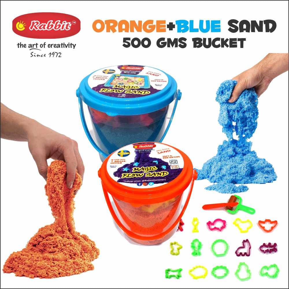     			Rabbit 1Kg Magic Flow Sand Buckets Pack of 2 For Kids.(Blue-Orange)