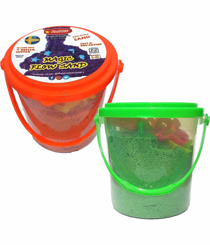 Rabbit 1Kg Magic Flow Sand Buckets Pack of 2 For Kids.(Green-Orange) - Stationery | Buy online on ZillyBuy