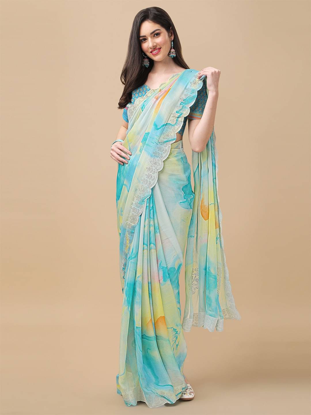 BLEESBURY Chiffon Embellished Saree With Unstitched Blouse Piece ( SkyBlue ) BLEESBURY Chiffon Embellished Saree With Unstitched Blouse Piece ( SkyBlue )