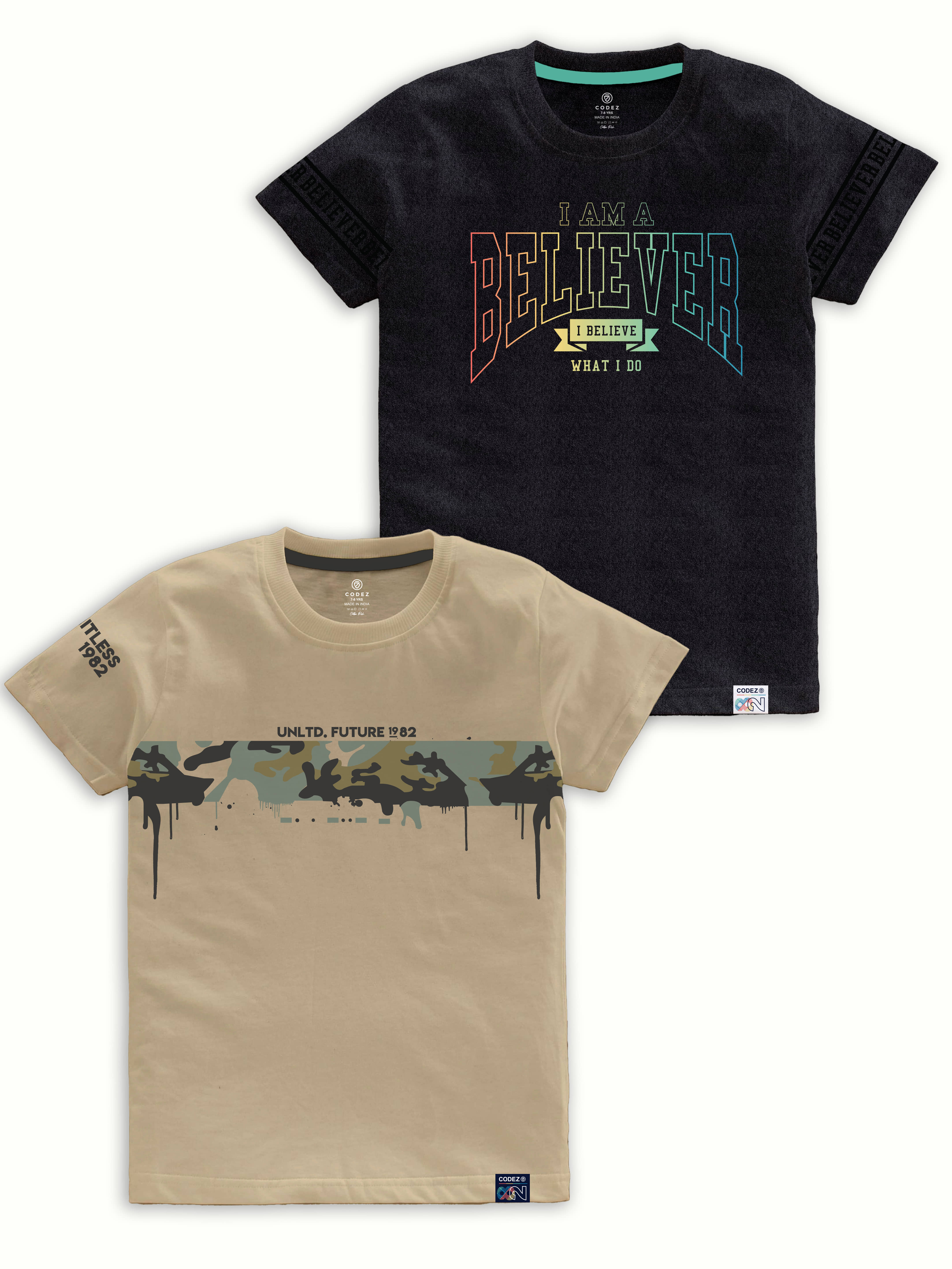 CODEZ Pack of 2 Boys Cotton Blend T-Shirt ( Multi Color )