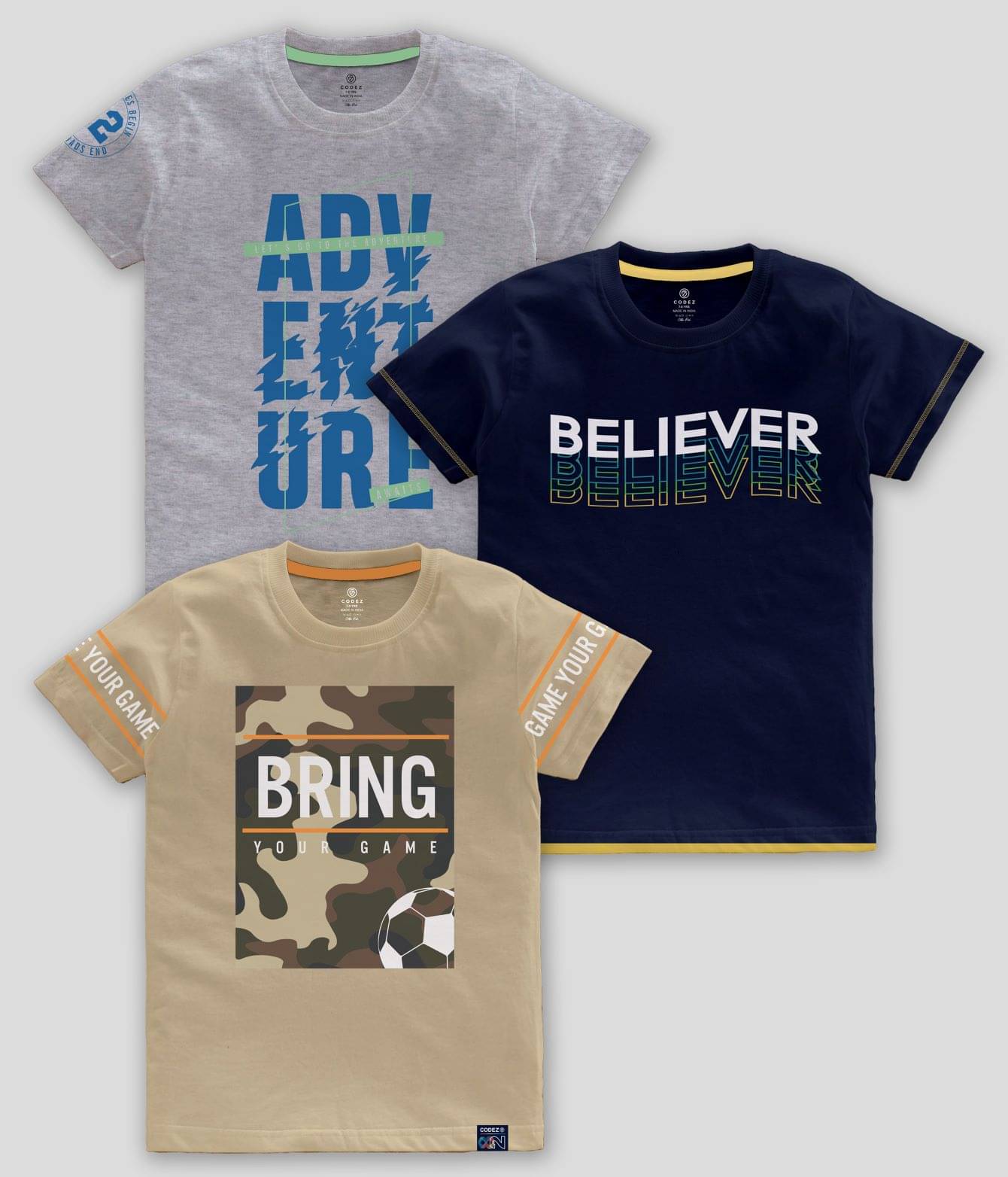     			CODEZ Pack of 3 Boys Cotton Blend T-Shirt ( Multicolor )