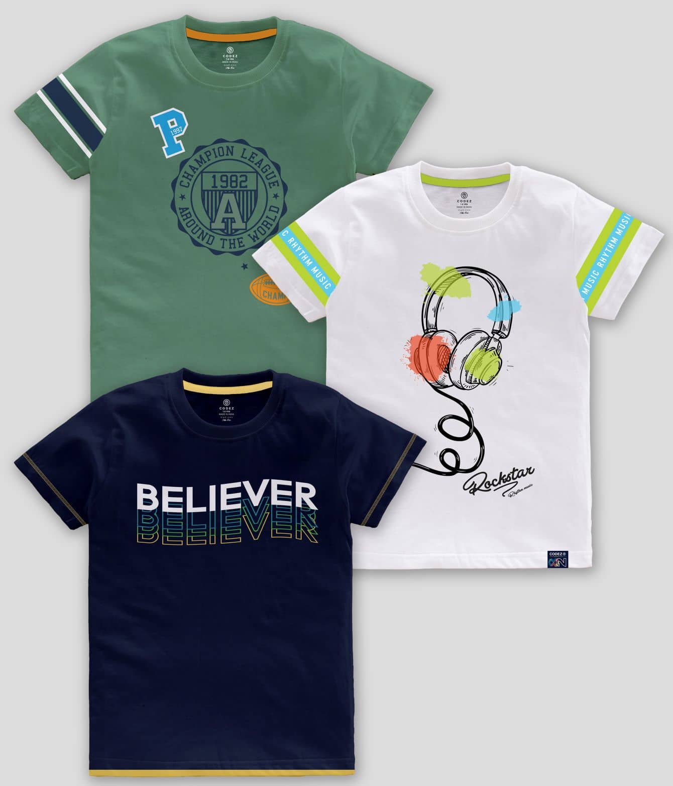CODEZ Pack of 3 Boys Cotton Blend T-Shirt ( Multicolor )