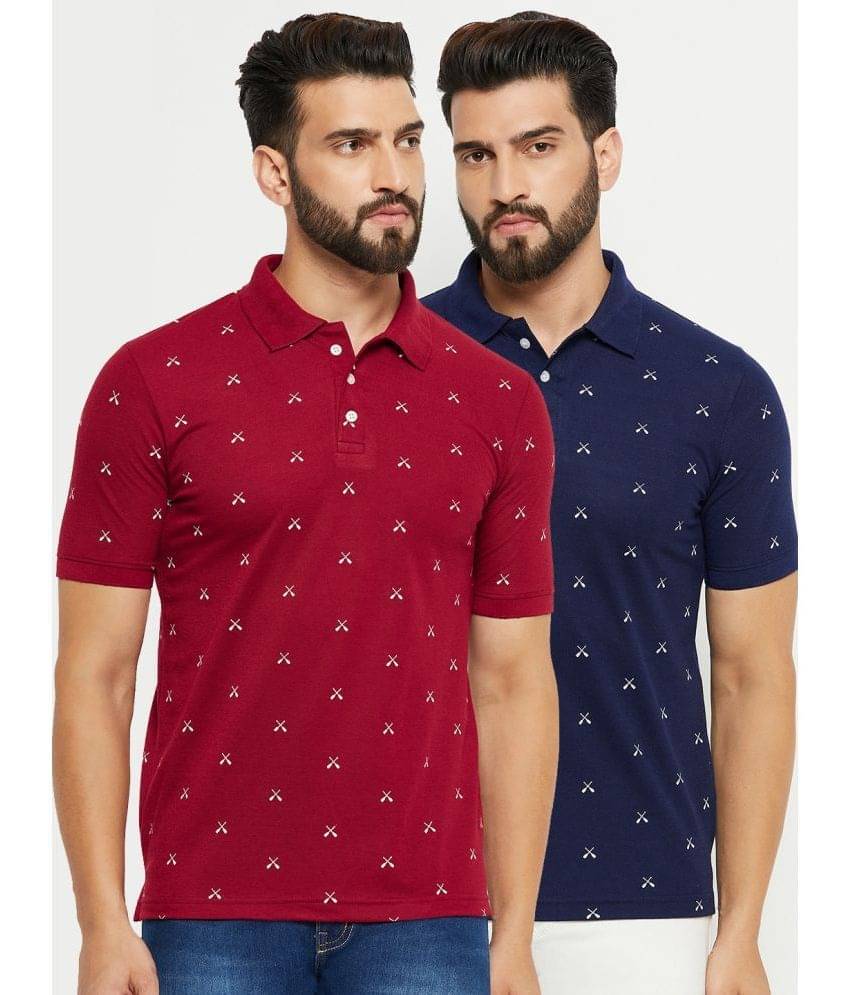 Emerald Pack of 2 Cotton Blend Regular Fit Printed Half Sleeves Men's Polo T Shirt ( Maroon ) Emerald Pack of 2 Cotton Blend Regular Fit Printed Half Sleeves Men's Polo T Shirt ( Maroon )