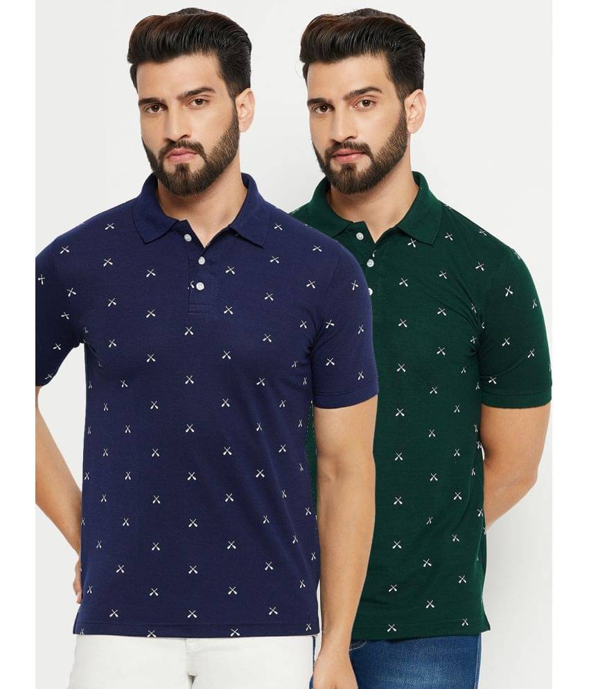 Emerald Pack of 2 Cotton Blend Regular Fit Printed Half Sleeves Men's Polo T Shirt ( Navy Blue )     			Emerald Pack of 2 Cotton Blend Regular Fit Printed Half Sleeves Men's Polo T Shirt ( Navy Blue )