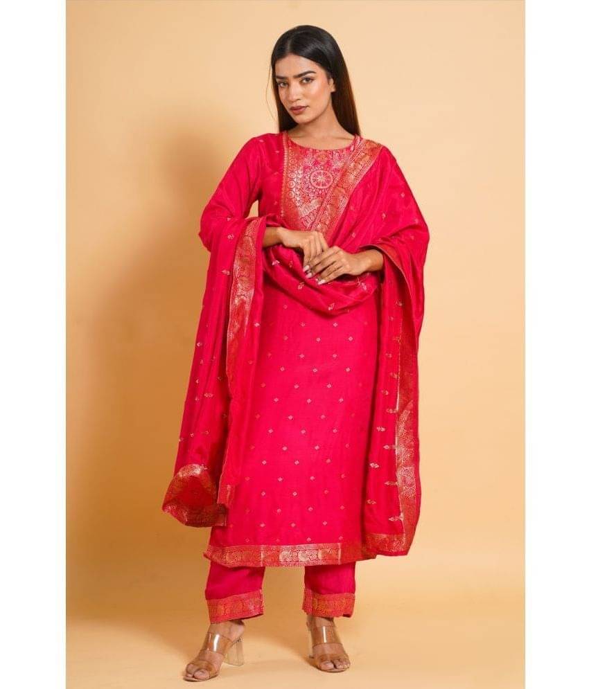 Estela - Pink Straight Viscose Women's Stitched Salwar Suit ( Pack of 1 ) Estela - Pink Straight Viscose Women's Stitched Salwar Suit ( Pack of 1 )