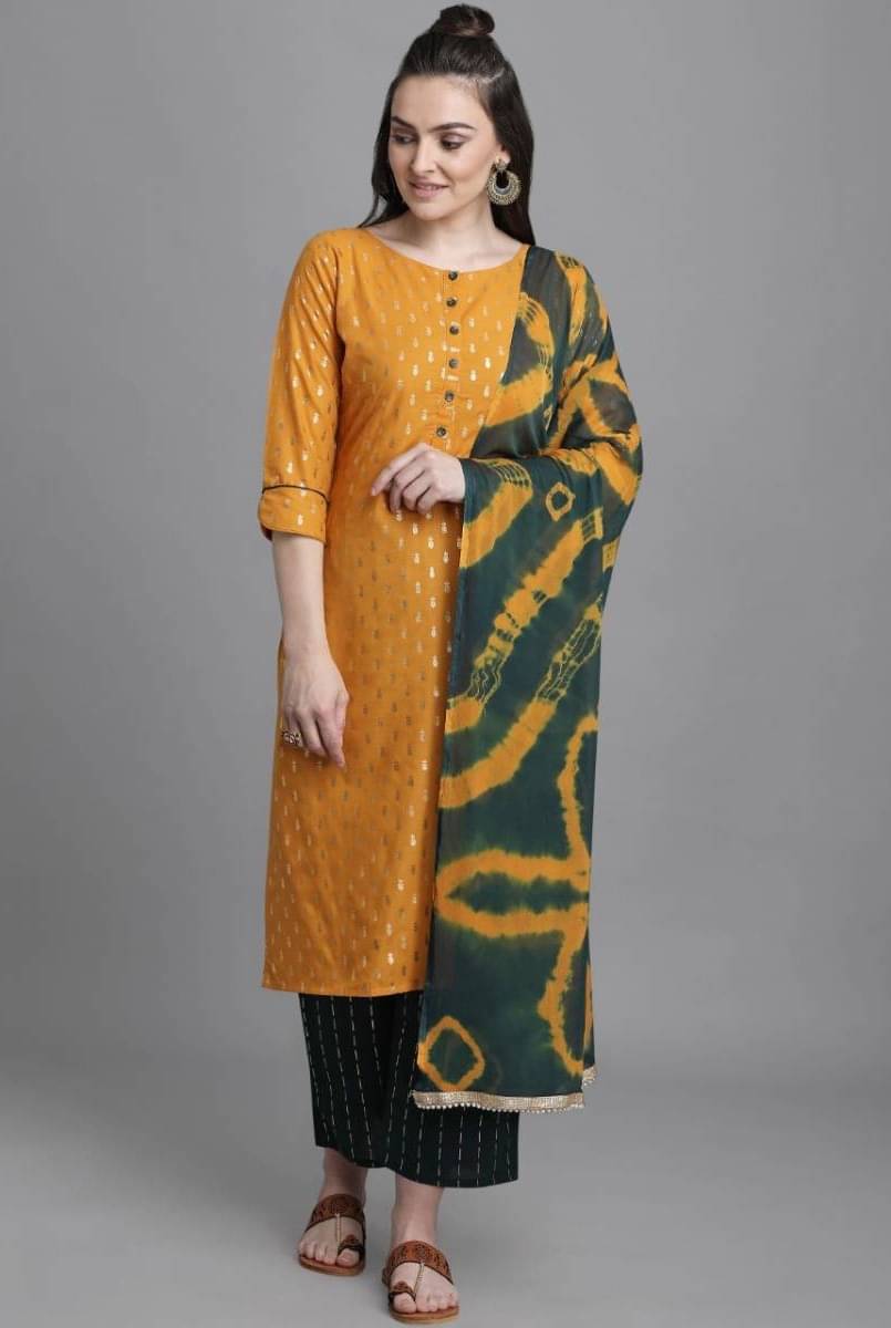     			Estela - Yellow Straight Cotton Women's Stitched Salwar Suit ( Pack of 1 )