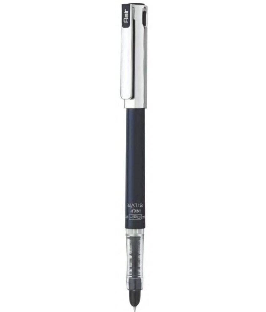     			FLAIR Inky Series Silvr Liquid Ink Fountain Pen Blister Pack | Free 2 Pieces X-Large Jumbo Cartridges | Stainless Steel Nib With Round Tip | Comfortable Grip For Smooth Writing | Blue Ink, Pack of 5