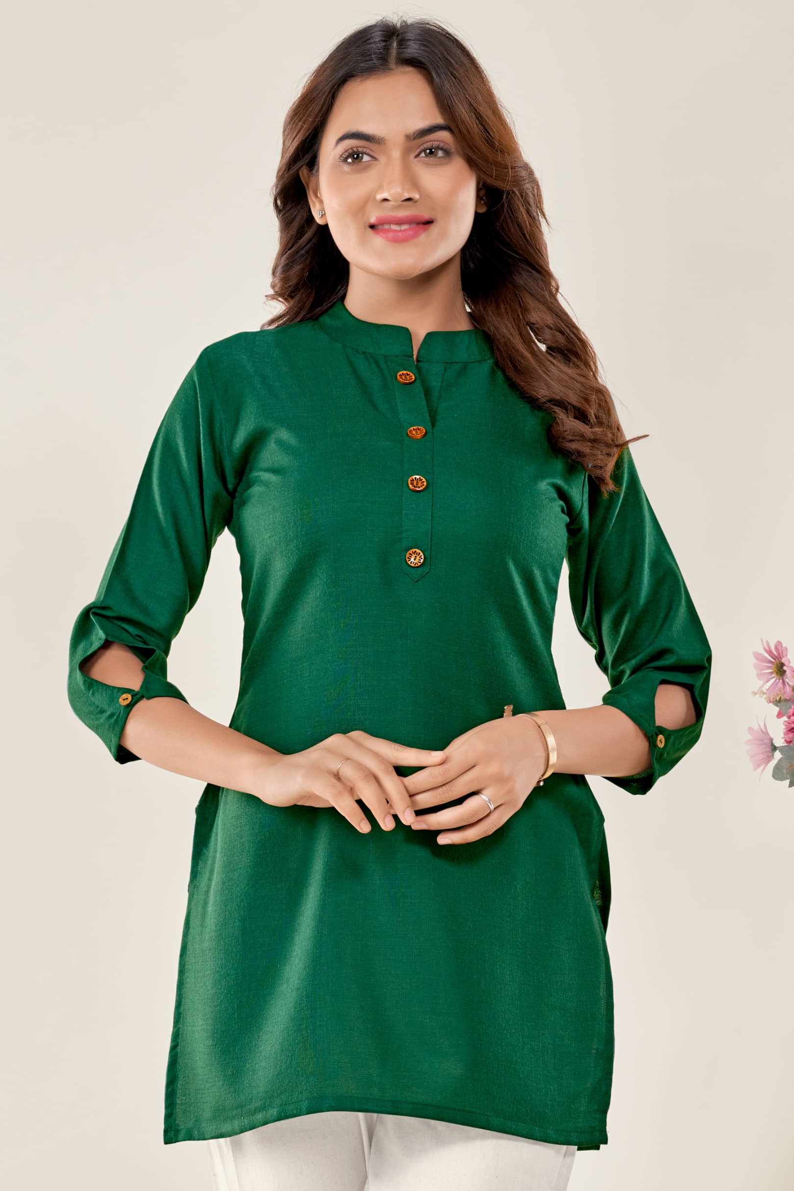 Glomee Women's Cotton Tunic ( Green )