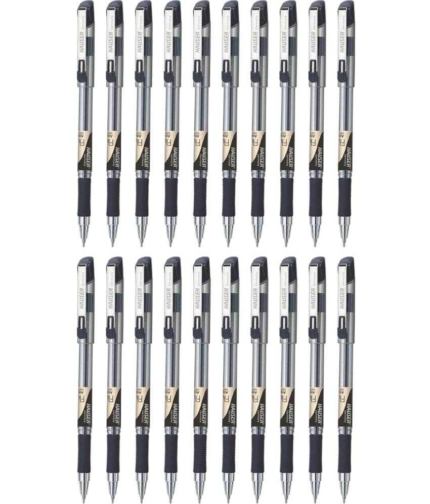     			Hauser Fluidic Ball Pen Box Pack | Acu Flow Writing System | Trendy Metal Clip | Clear Body Refillable Ball Pen | Rubber Grip For Stress-Free Writing | Black Ink, Set Of 1 X 20 Pack