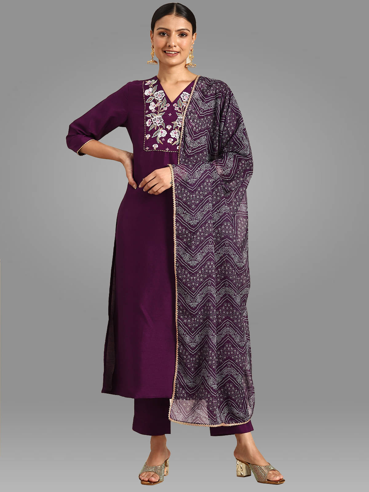     			Janasya - Purple Straight Silk Blend Women's Stitched Salwar Suit ( Pack of 1 )