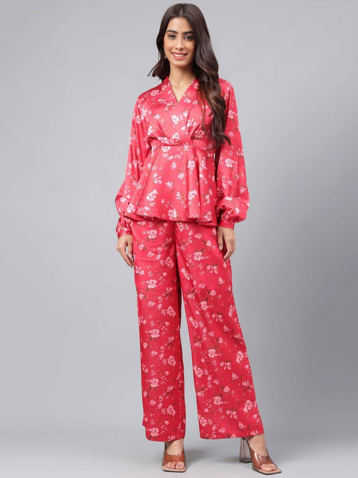     			Janasya - Red Tiered Flared Satin Women's Stitched Salwar Suit ( Pack of 1 )
