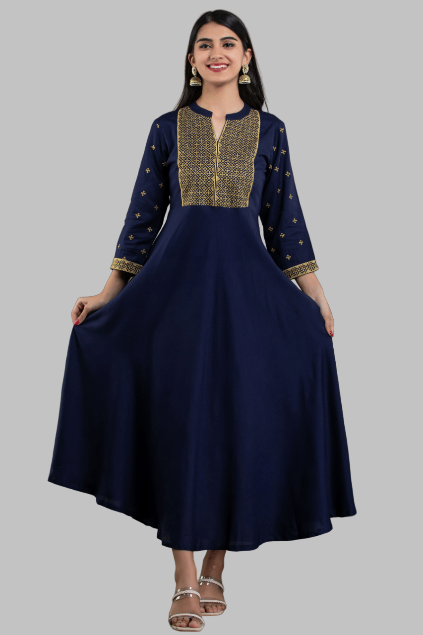 Jarwal Creations - Blue Rayon Women's Anarkali Kurti ( Pack of 1 ) Jarwal Creations - Blue Rayon Women's Anarkali Kurti ( Pack of 1 )