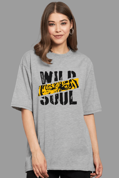 Leotude Women Cotton Blend Printed Oversized Fit Round Neck T-Shirt ( Grey )