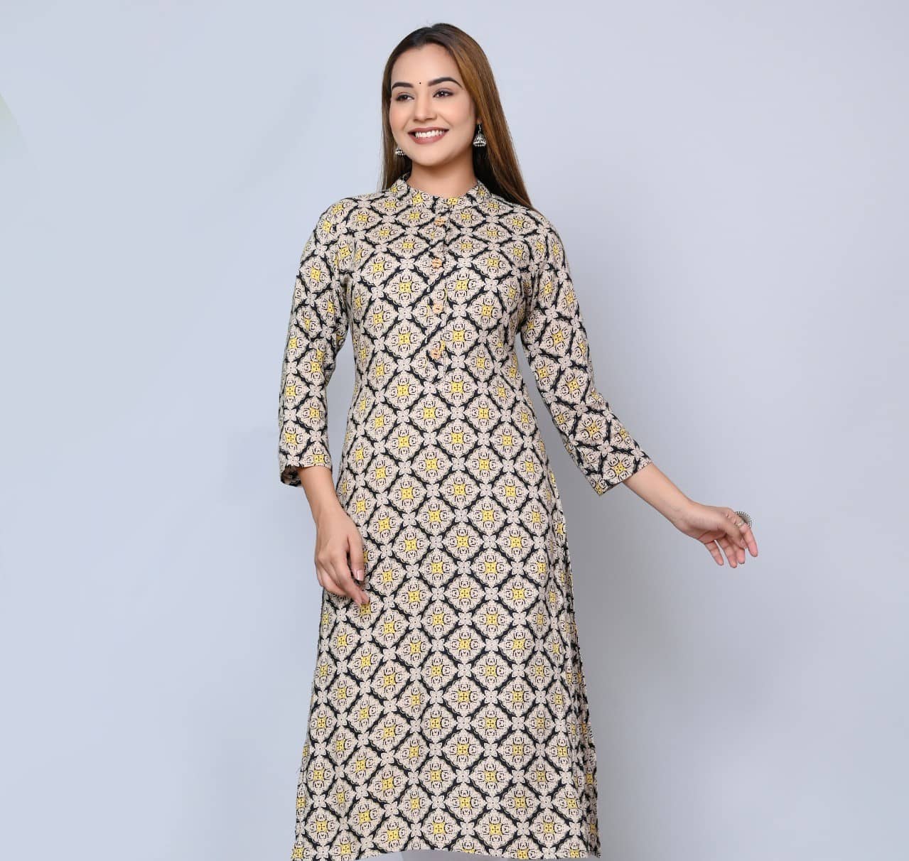MAUKA - Beige Rayon Women's Straight Kurti ( Pack of 1 ) - Kurtis, Tunics | Buy online on ZillyBuy