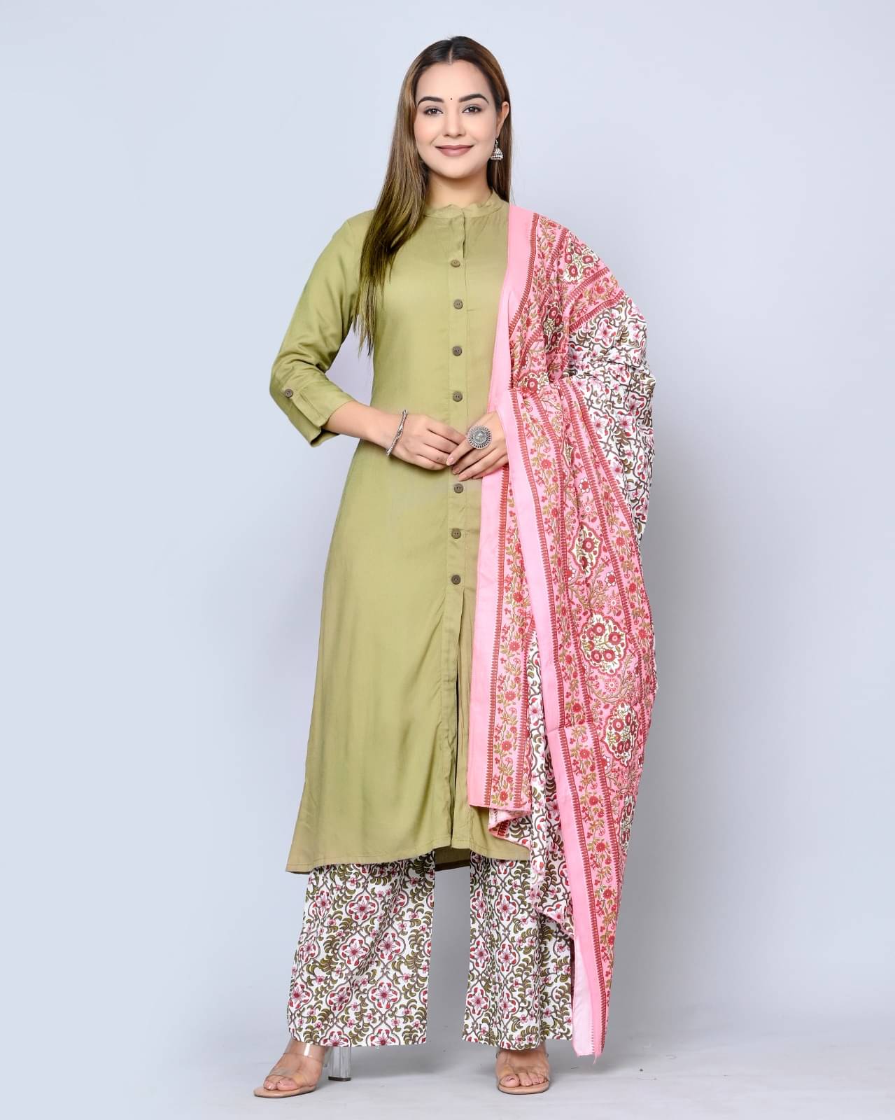     			MAUKA - Green Front Slit Rayon Women's Stitched Salwar Suit ( Pack of 1 )