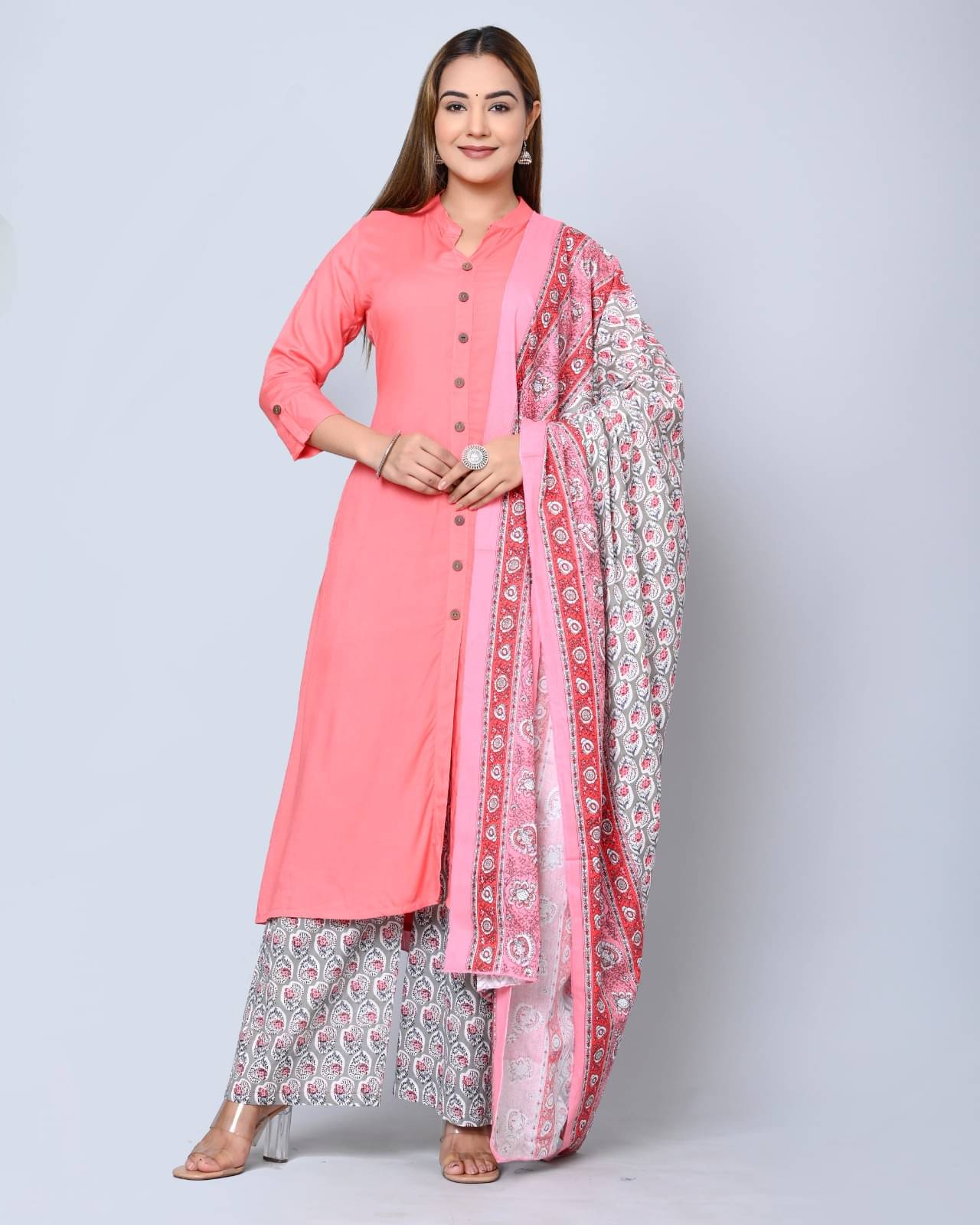     			MAUKA - Pink Front Slit Rayon Women's Stitched Salwar Suit ( Pack of 1 )