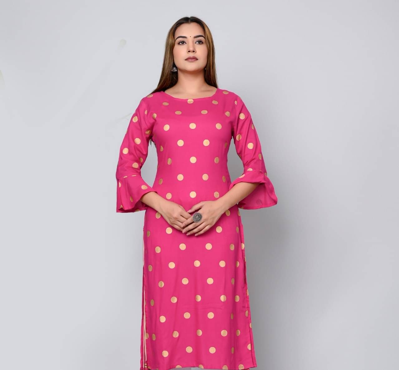 MAUKA - Pink Rayon Women's Straight Kurti ( Pack of 1 )     			MAUKA - Pink Rayon Women's Straight Kurti ( Pack of 1 )