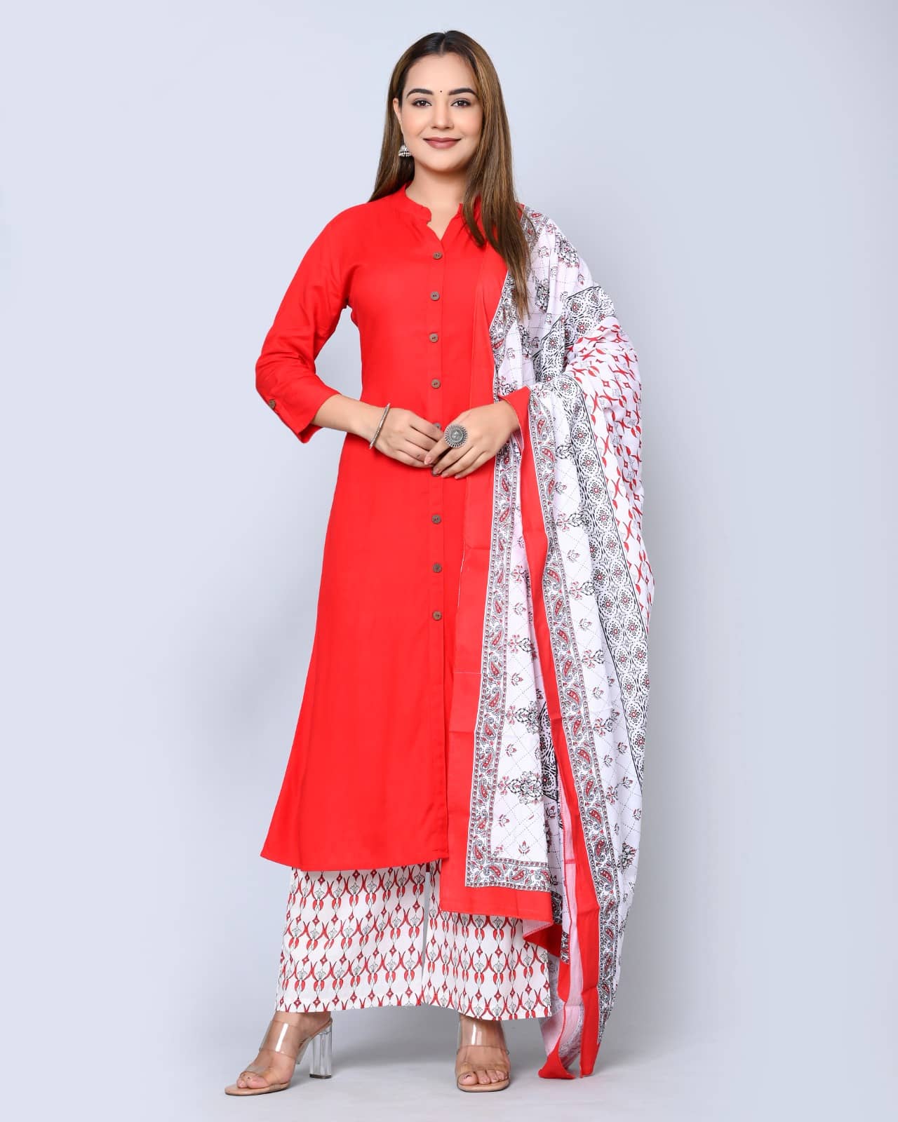 MAUKA - Red Front Slit Rayon Women's Stitched Salwar Suit ( Pack of 1 )