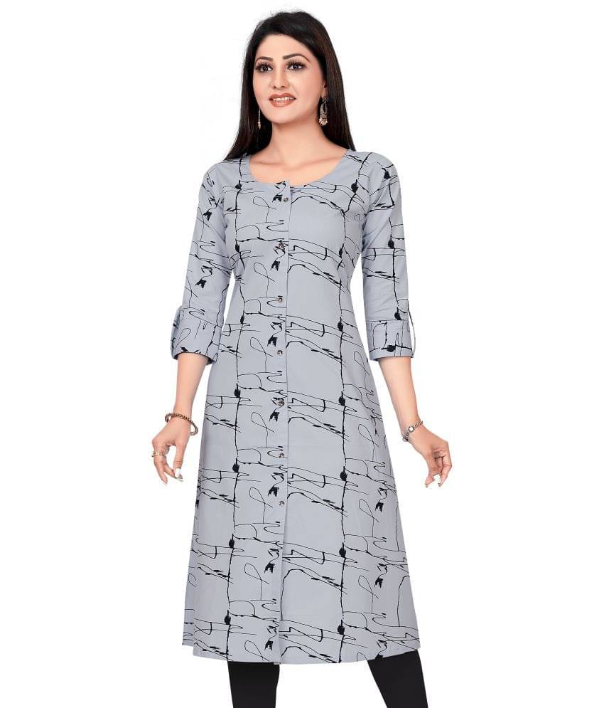 Meher Impex - Grey Cotton Blend Women's A-line Kurti ( Pack of 1 ) Meher Impex - Grey Cotton Blend Women's A-line Kurti ( Pack of 1 )