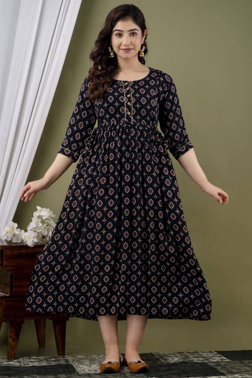 Nevisha Style Black Cotton Maternity Kurta Single