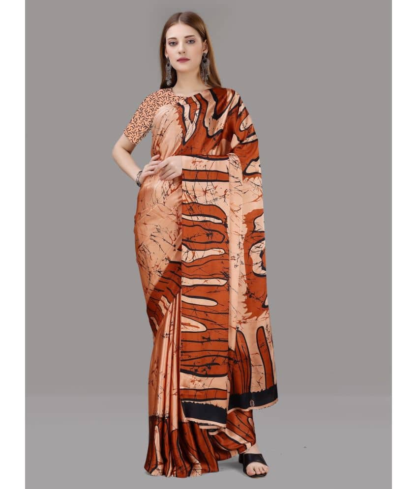Sanjana Silks Crepe Printed Saree With Unstitched Blouse Piece ( Peach )