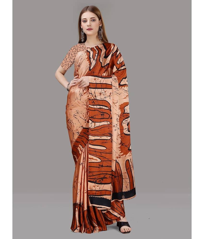 Sanjana Silks Crepe Printed Saree With Unstitched Blouse Piece ( Peach )