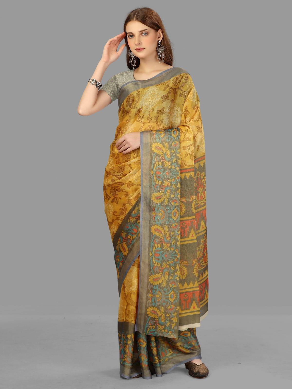     			Sitanjali Brasso Printed Saree With Unstitched Blouse Piece ( Orange )