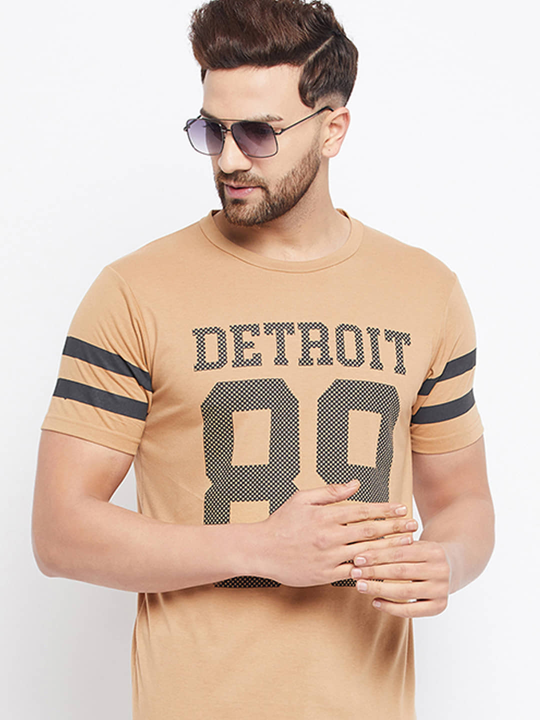 The Million Club Pack of 1 Polyester Regular Fit Men's T-Shirt ( Beige )