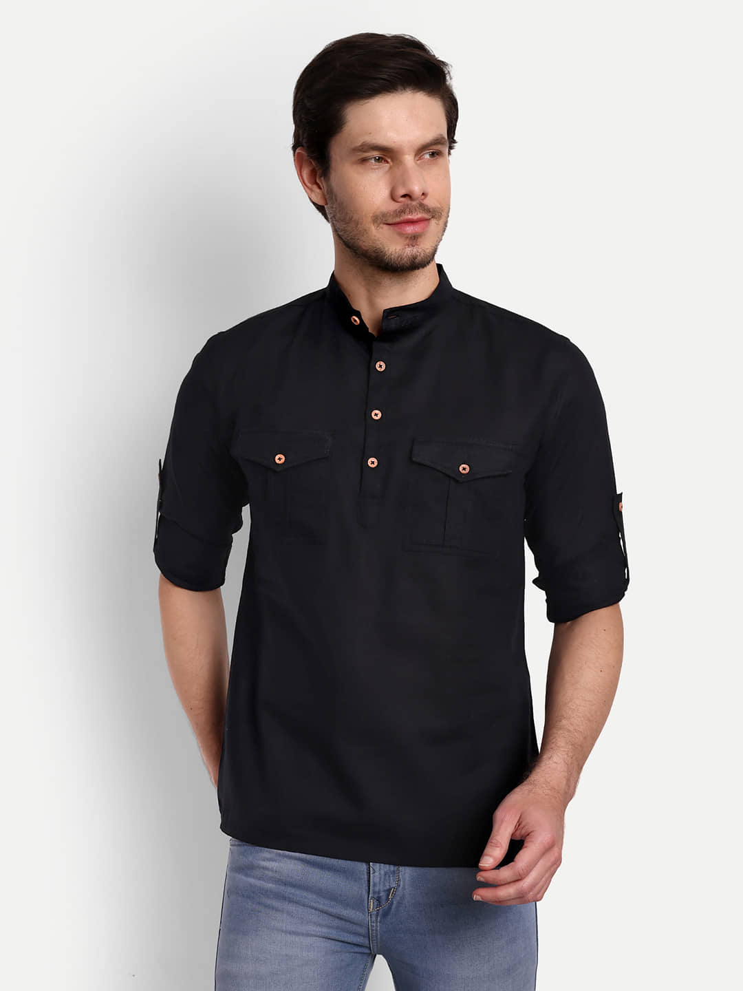 Vida Loca - Black Cotton Men's Shirt Style Kurta ( Pack of 1 ) - Kurtas & Kurta Sets | Buy online on ZillyBuy