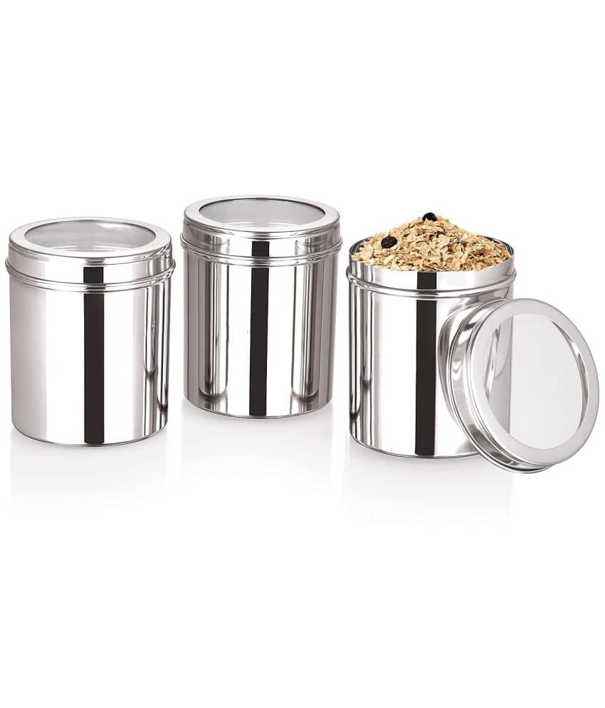 ATROCK Grocery Containers Steel Silver Dal Container ( Set of 3 )