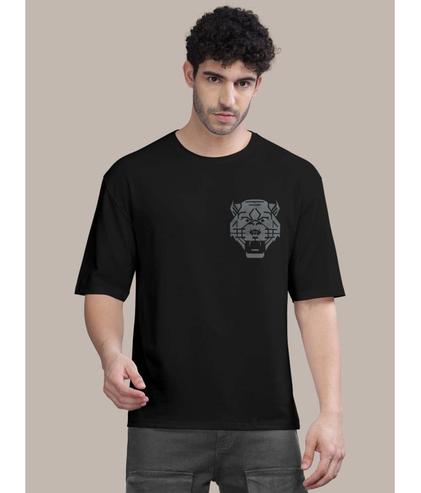 BULLMER Pack of 1 Cotton Blend Oversized Fit Men's T-Shirt ( Black )     			BULLMER Pack of 1 Cotton Blend Oversized Fit Men's T-Shirt ( Black )