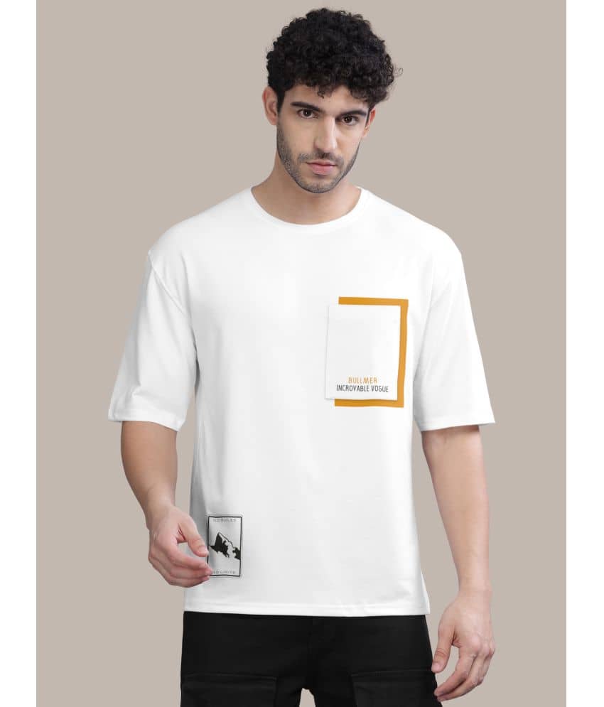 BULLMER Pack of 1 Cotton Blend Oversized Fit Men's T-Shirt ( Ecru White )