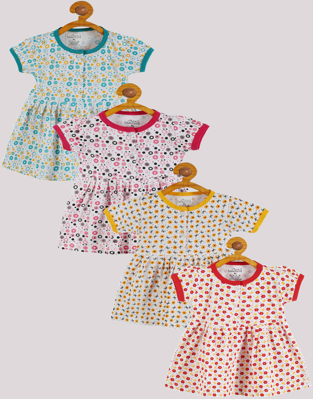     			Babeezworld Pack of 4 Baby Girls Cotton Frock ( Multi )