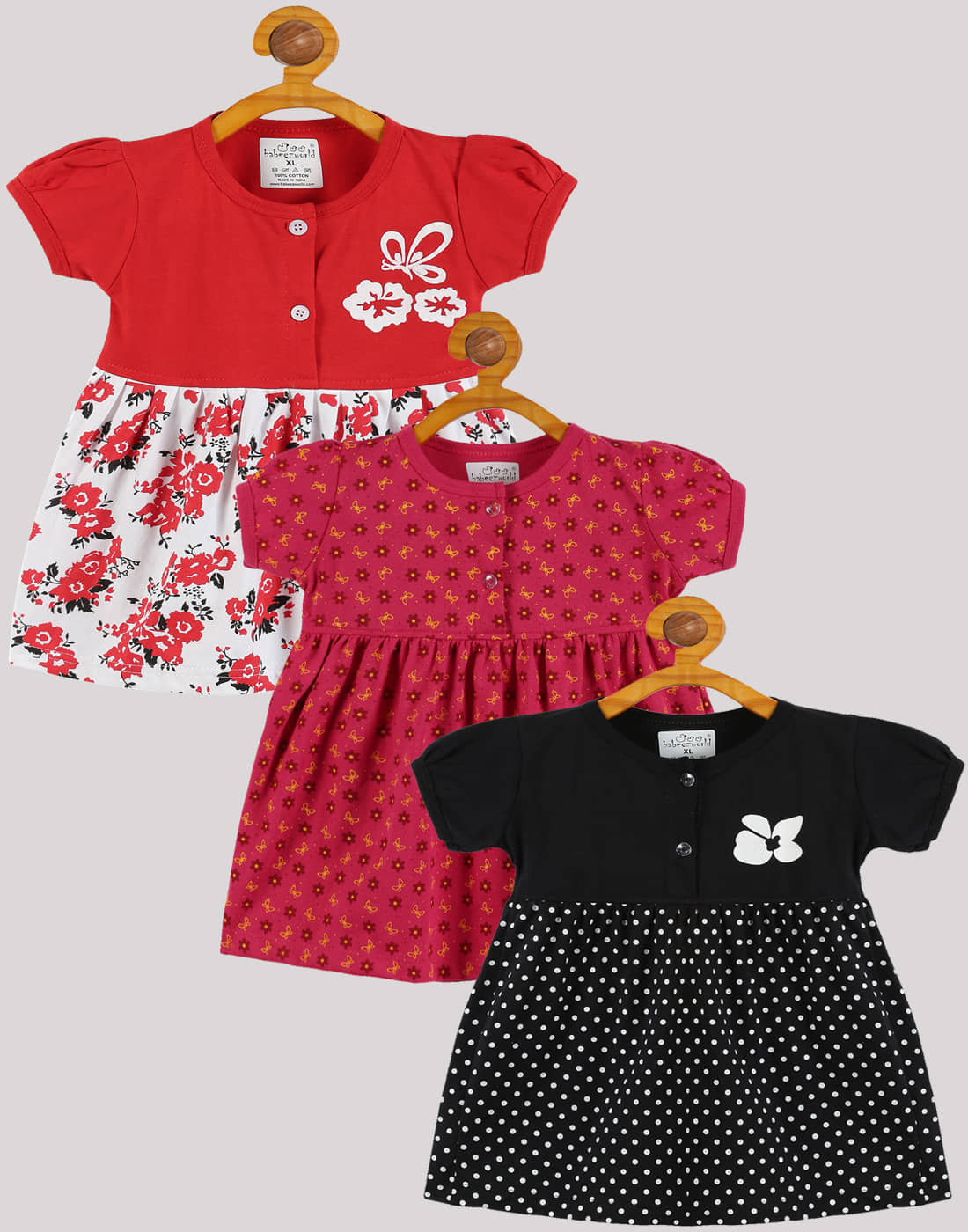 Babeezworld Pack of 3 Baby Girls Cotton Frock ( Multi )