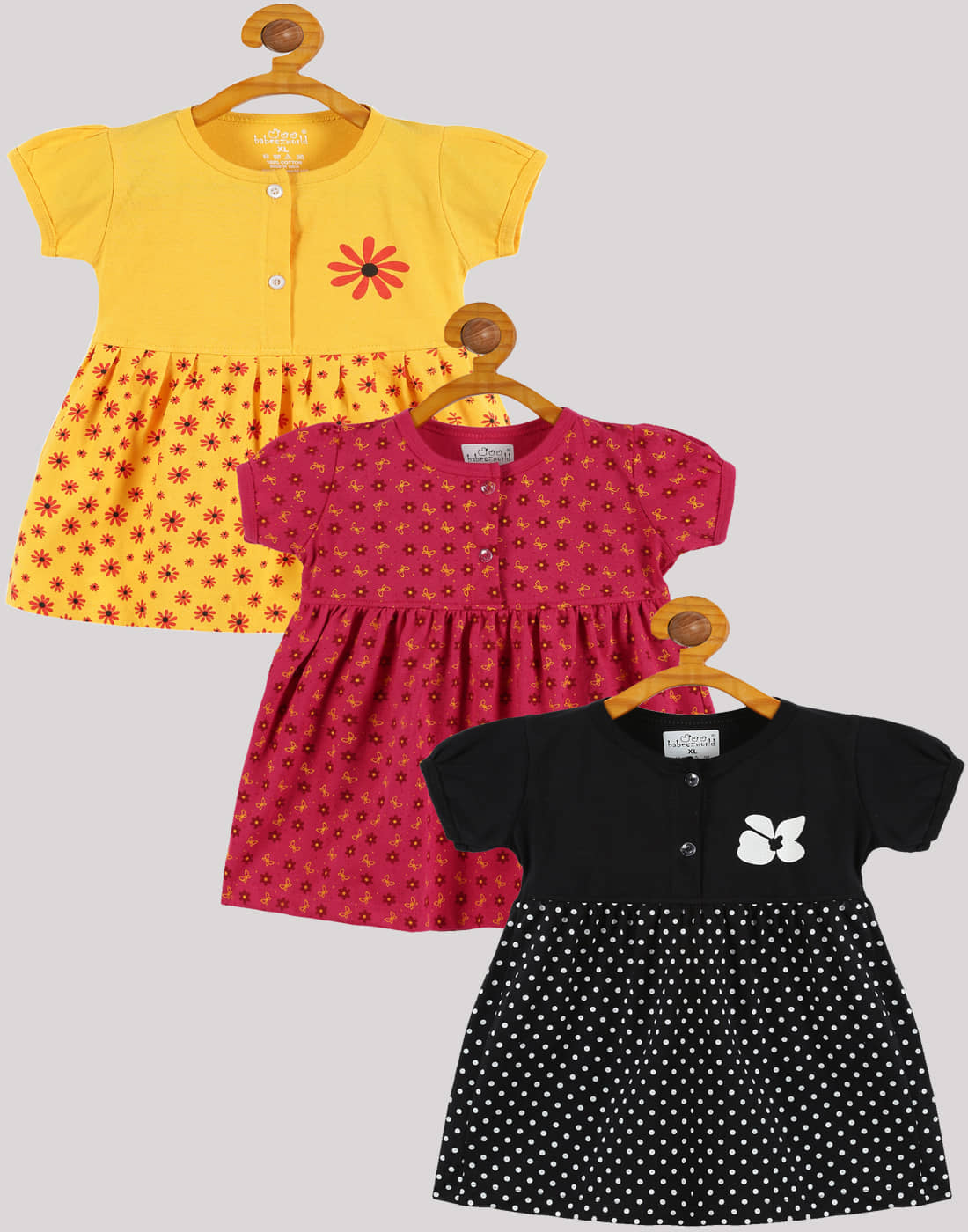 Babeezworld Pack of 3 Baby Girls Cotton Frock ( Multi )