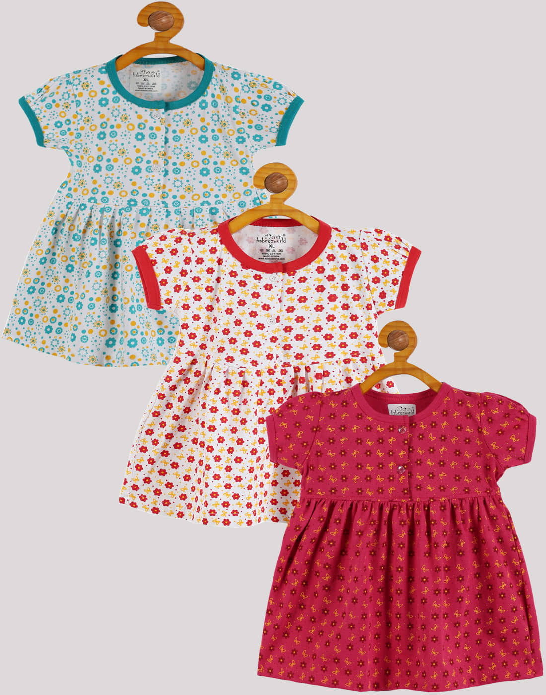 Babeezworld Pack of 3 Baby Girls Cotton Frock ( Multi )