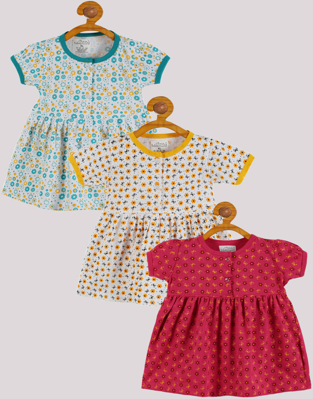 Babeezworld Pack of 3 Baby Girls Cotton Frock ( Multi )