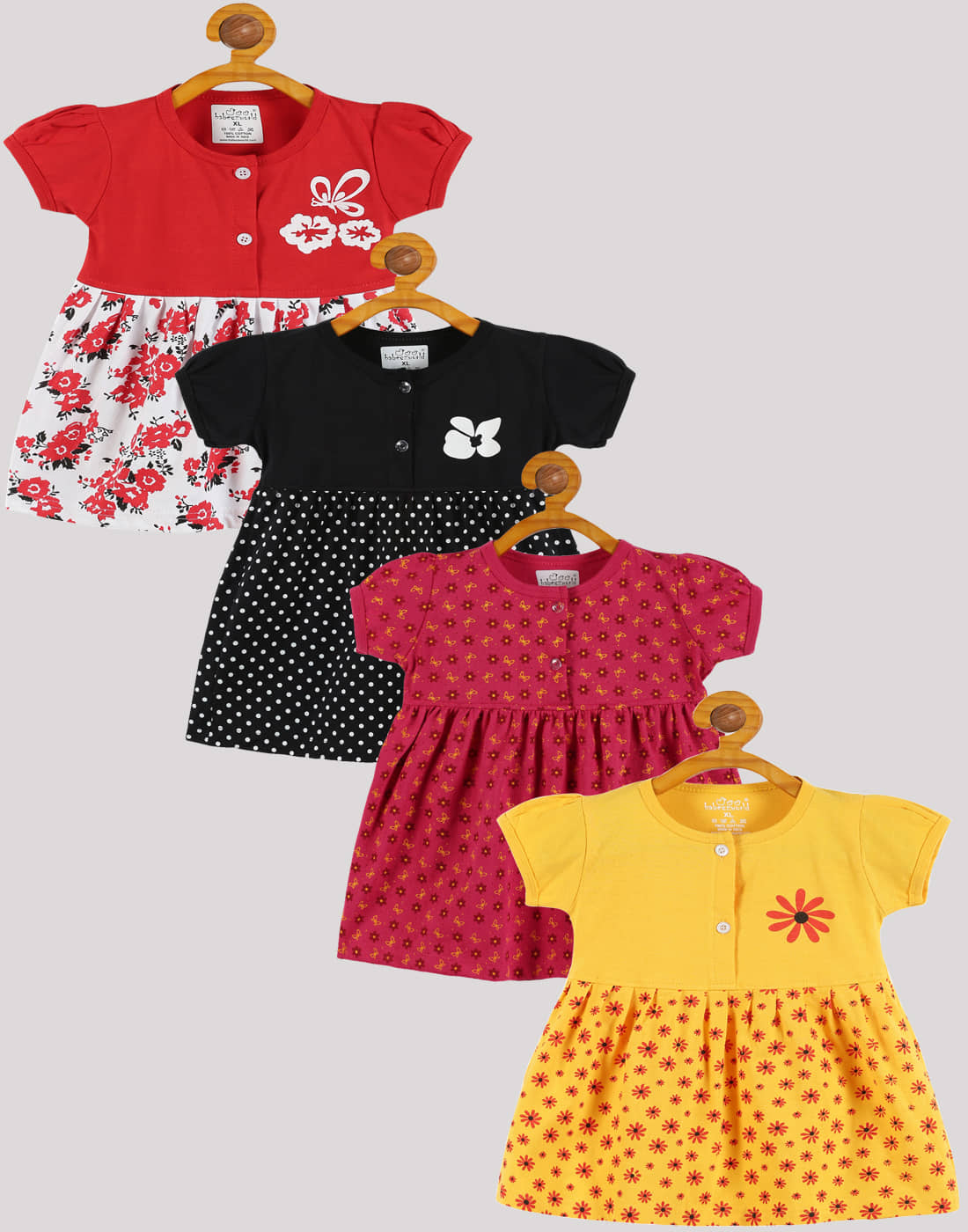 Babeezworld Pack of 4 Baby Girls Cotton Frock ( Multi )