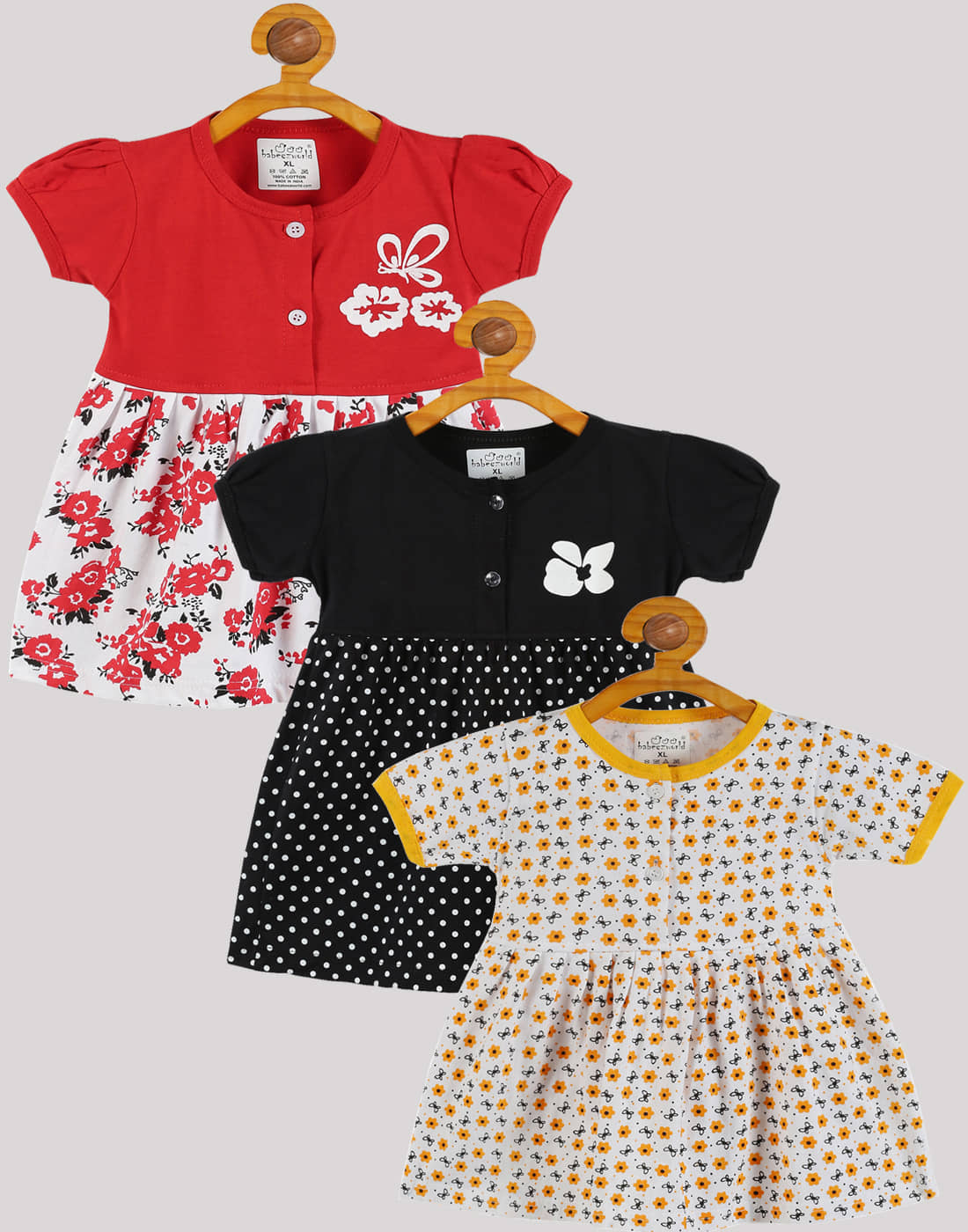 Babeezworld Pack of 3 Baby Girls Cotton Frock ( Multi )