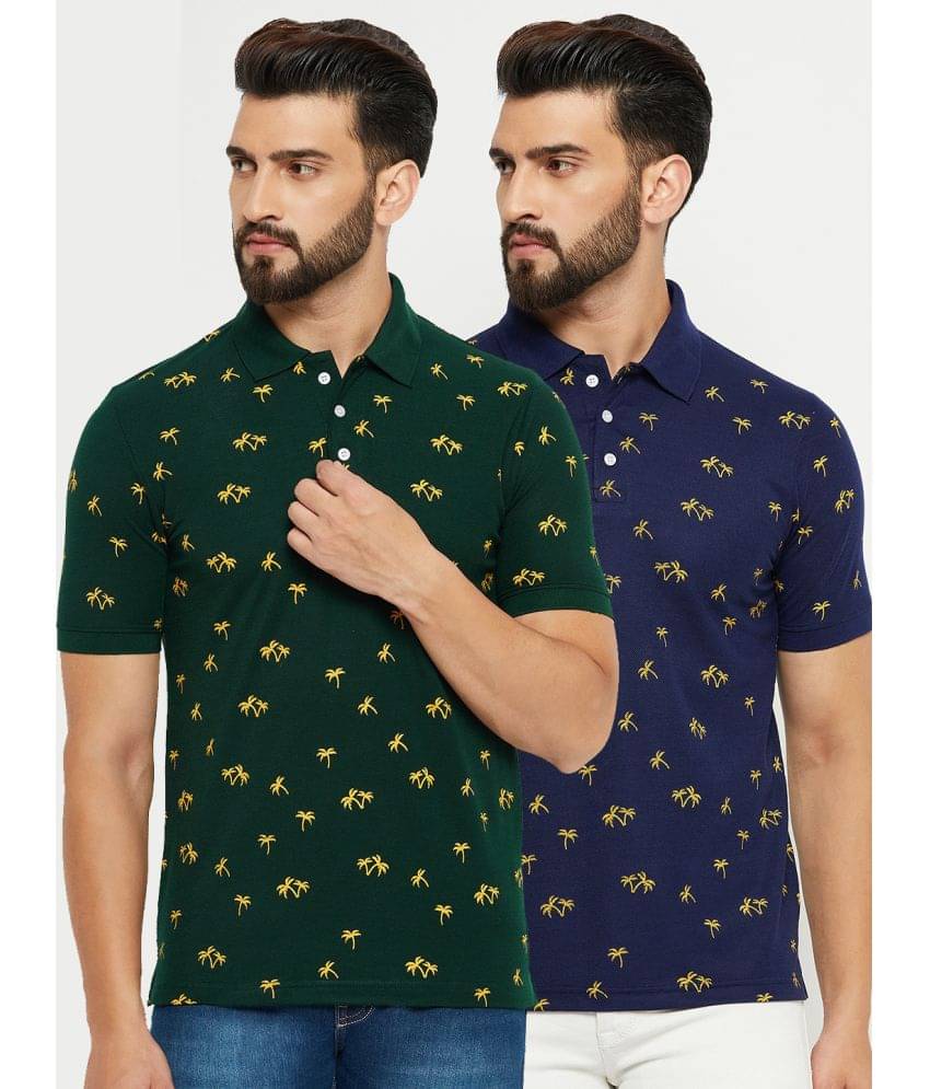 Emerald Pack of 2 Cotton Blend Regular Fit Printed Half Sleeves Men's Polo T Shirt ( Green )     			Emerald Pack of 2 Cotton Blend Regular Fit Printed Half Sleeves Men's Polo T Shirt ( Green )
