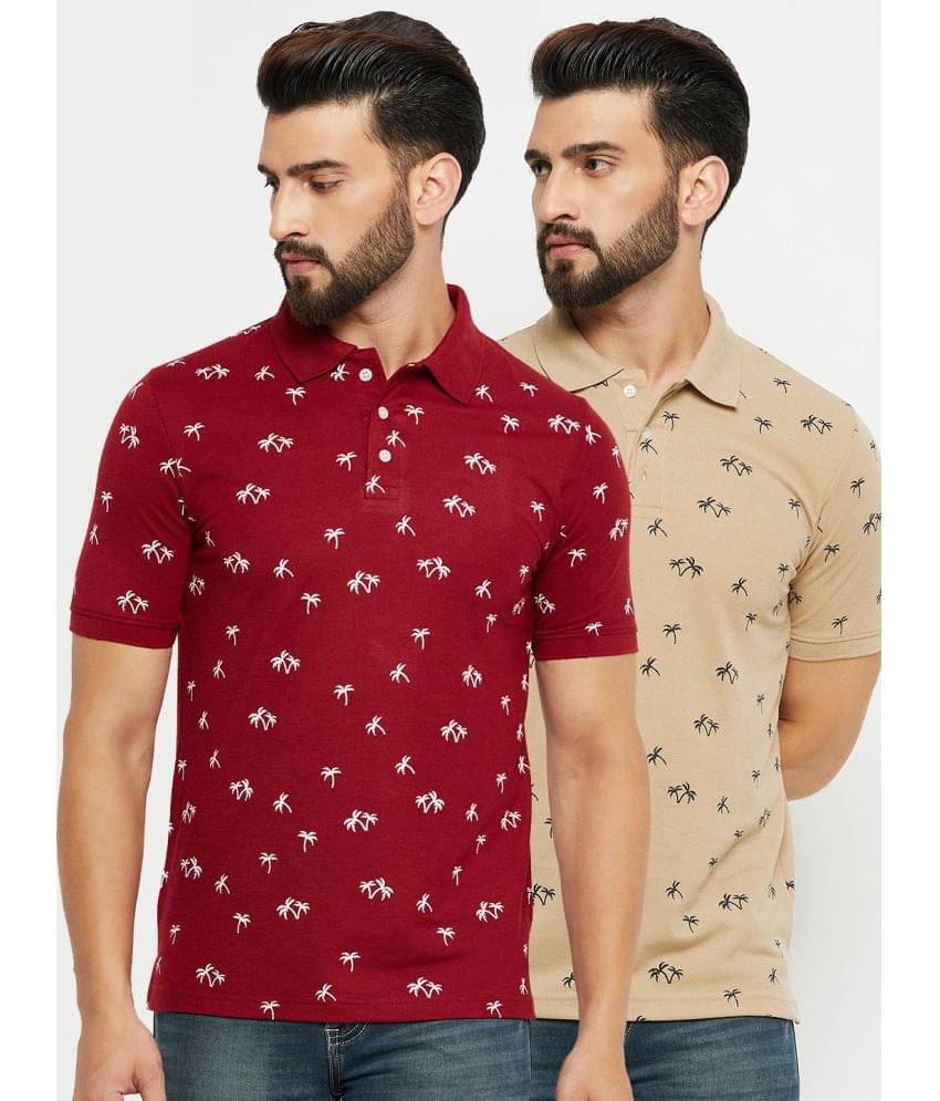 Emerald Pack of 2 Cotton Blend Regular Fit Printed Half Sleeves Men's Polo T Shirt ( Maroon ) Emerald Pack of 2 Cotton Blend Regular Fit Printed Half Sleeves Men's Polo T Shirt ( Maroon )